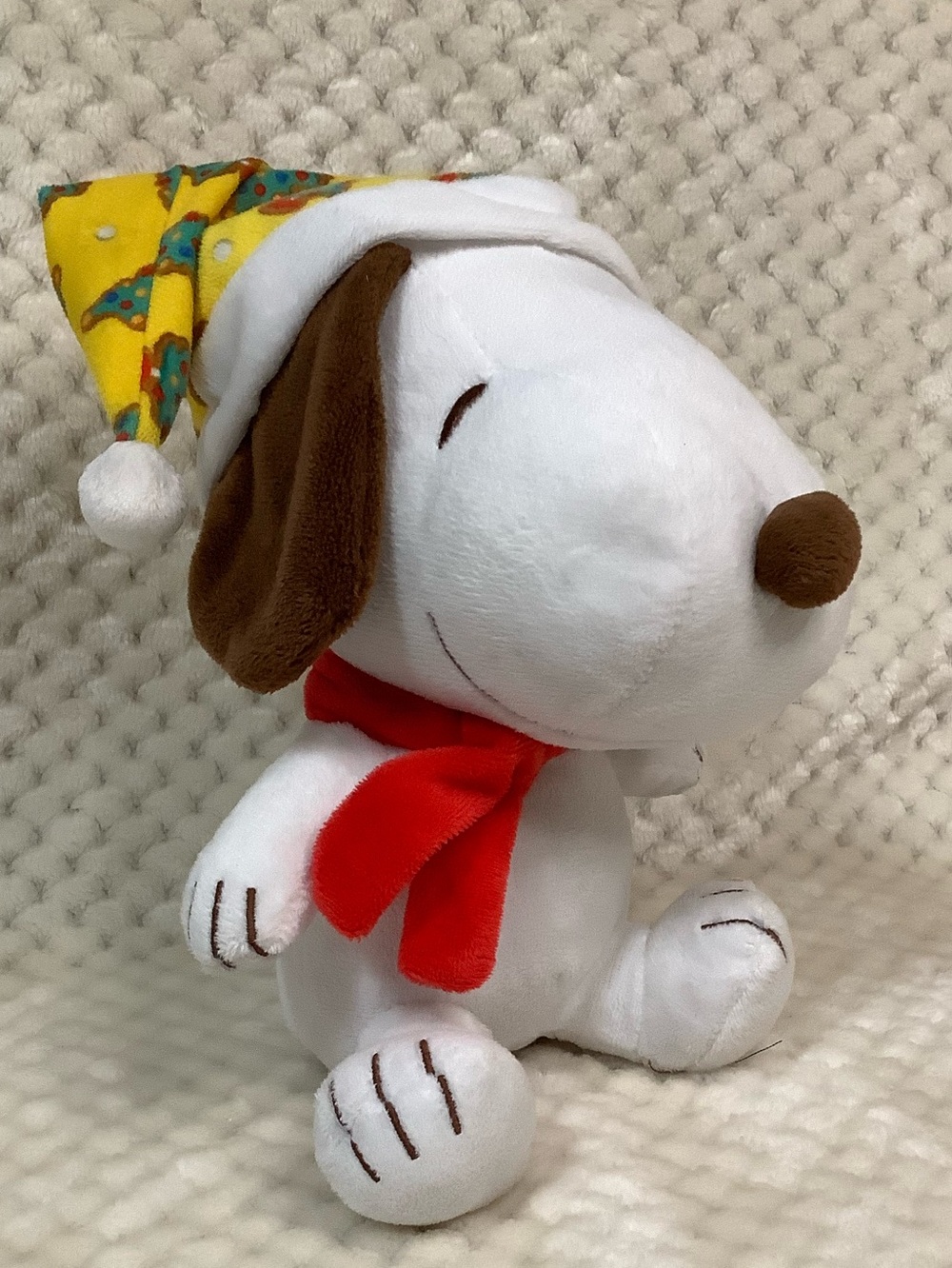 Peanuts Holiday Snoopy Plush Dog with Red Scarf and Yellow Holiday Hat